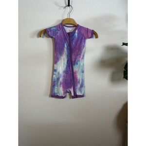 Little Sleepies Purple Pink Tie Dye Short Sleeve Zippie Romper Pajamas 3T